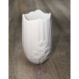 Vtg 70s White Ceramic Bisque Vase Kaiser West Germany Raised Floral Design